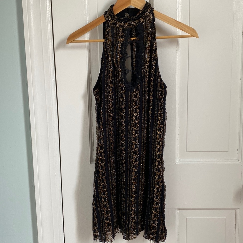 free people mini dress black and gold XS